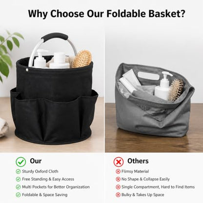Foldable Cleaning Caddy Bag, Cleaning Supplies Organizer, Portable Multifunctional Cleaning Bucket Caddy with Handle for Household Outdoor Storage(Black)