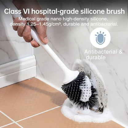Lefree Silicone Toilet Brush and Holder Set with Ventilated Holder, Floor Standing & Wall Mounted Toilet Scrubber - color: Black, size: 1 Pack