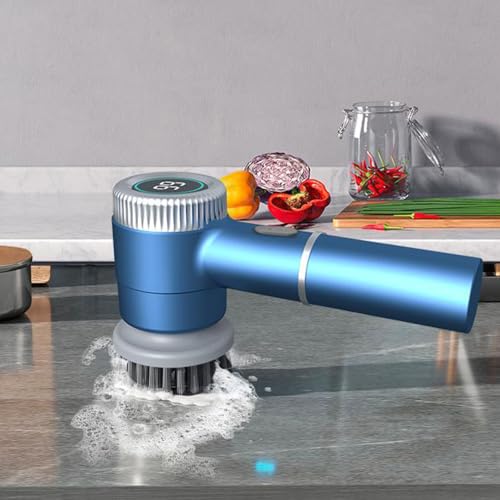 DONGKER Electric Spin Scrubber,3 Speeds Adjustment Handheld Electric Scrubber with 5 Replaceable Brush Heads for Floor Tub Tile Kitchen Car - color: Gray