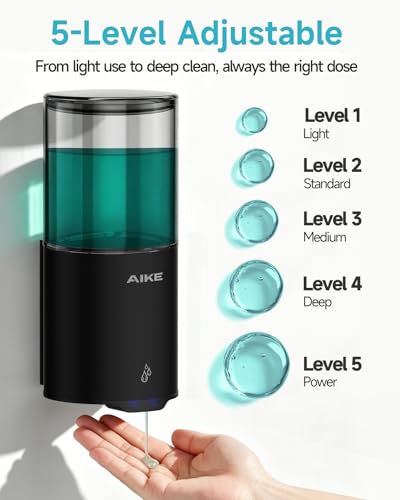 AIKE Automatic Wall Mount Liquid Soap Dispenser for Home and Commercial Bathroom 13.5oz IPX7 Waterproof,Matte Black Stainless Steel - color: Matte Black Stainless Steel