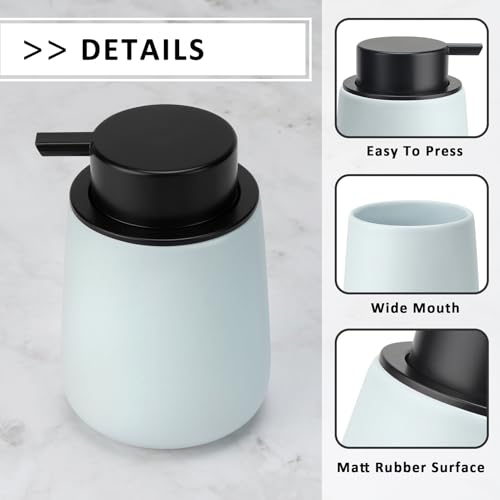 Soap Foaming Dispenser Ceramic with Easy-to-Press Pump Hand Foam Dispenser for Shampoo Bathroom Kitchen 12 oz - color: Foam-lightblue
