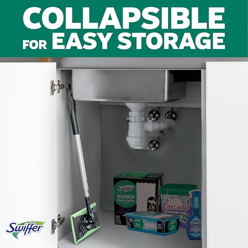 Swiffer Sweep & Mop Deluxe 2-in-1 Multi-Surface Kit for Floor Cleaning, Includes 1 Sweeper Device, 5 Dry Sweeping + 6 Wet Mopping Heavy Duty Cloths, Black - style: Sweep & Mop Deluxe