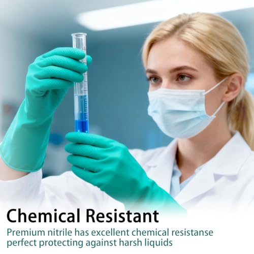 15 Mil Chemical Resistant Nitrile Gloves, Latex free Durable Cleaning Gloves, Resist Acid, Alkali, Solvent and Oil - color: 1 Pair-green, size: Medium