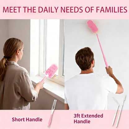 Pink Duster Refill for Swiffer Duster, 50 Count Disposable Dusters Kit for Cleaning Dusting Furniture Blind Ceiling Fan, Multi Surface 360 Feather Duster + 3FT Extended Handle + 1 Handle - color: 50 Count & 2 Handle (Pink)