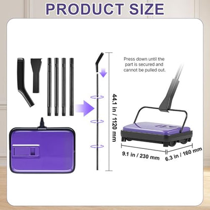 Carpet Sweeper Manual - Floor Sweeper for Home Office, 6.7 Inch Width