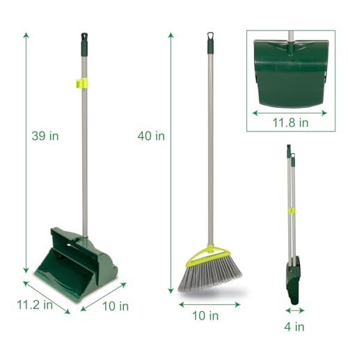 Pine-Sol Broom and Dustpan Set for Home - Both Indoor, Outdoor and Wet or Dry Use – Upright Standing Combo with Adjustable Handle for Comfort (Pack of 2)
