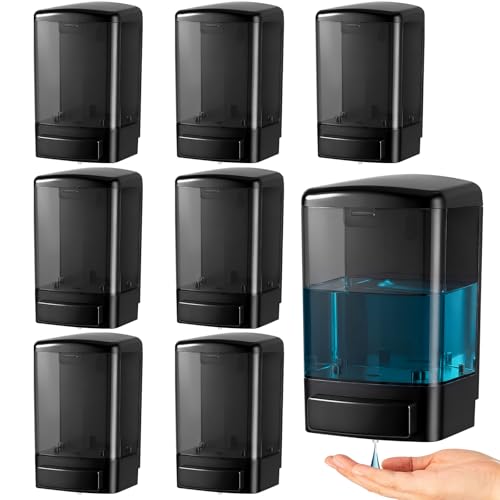 Hushee 8 Pcs Plastic Wall Mounted Soap Dispenser Commercial Manual Soap Containers Wall Dispenser for Kitchen Shower Hotel Liquid Shampoo Gel Chamber (33.8 oz 1000 ml,All Black) - color: All Black, size: 33.8 oz 1000 ml