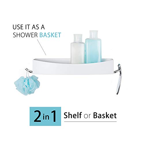 Better Living Clever Flip Shower Shelf, Basket or Shelf, Wall Mounted Shower Caddy Organizer with Removable Hooks, Multi-Purpose, No Drilling Adhesive, 16.88" x 4" x 2.88", White - color: White/Chrome, style: Flip Shower Shelf