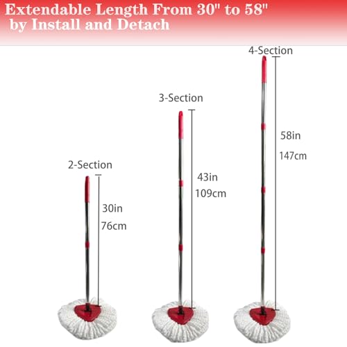 Spin Mop Replacement Handle, 4-Section 30-to-58 inch Mop Replacement Stick Compatible with Ocedar Mop Handle for Easy Wring Mop Refills, Germany Screw Joint (Red 2 Pack) - color: Red, size: Mop Handle（ 2 Pack）