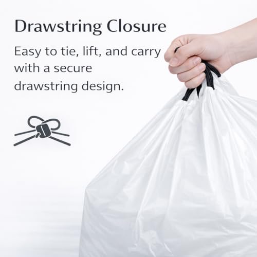 21 Gallon Drawstring Trash Bags, 100 Count Extra Strong Drawstring Kitchen Garbage Bags, Fit for 80 Liter / 21.1 Gal, Tear-Resistant Unscented Household Liners 1.2 Mil Large Trash Bags