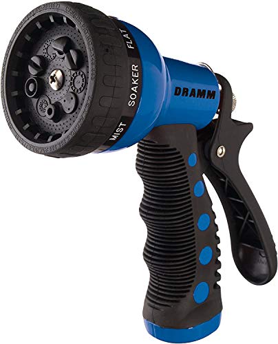 Dramm Revolver Heavy Duty Metal Garden Hose Nozzle – 9 Spray Patterns, High Pressure Jet, Thumb-Control Flow, Ergonomic Grip – Blue - color: Blue, style: 9-Pattern Revolver