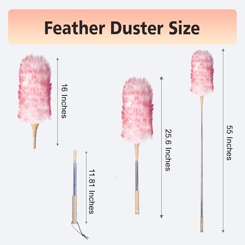 Lambswool Duster Extendable 22–55 Inch Natural Wool Duster with Flexible Head for Ceilings Furniture Blinds Electronics Washable Reusable-Red - color: Red