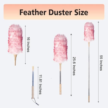 Lambswool Duster Extendable 22–55 Inch Natural Wool Duster with Flexible Head for Ceilings Furniture Blinds Electronics Washable Reusable-Red - color: Red