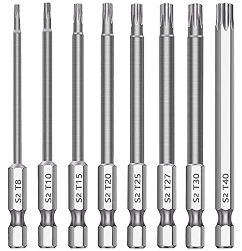 aiyun 8-Piece Security Bit Set, S2 Steel Magnetic Security Screwdriver Set 6 Inch Security Bits Shark Vacuum Screwdriver T8-T40 (150mm Length) - size: 150mm Length (T8-T40)