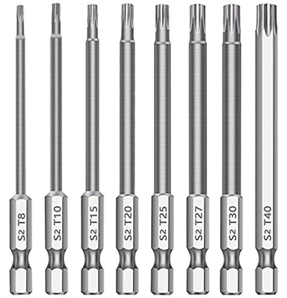 aiyun 8-Piece Security Bit Set, S2 Steel Magnetic Security Screwdriver Set 6 Inch Security Bits Shark Vacuum Screwdriver T8-T40 (150mm Length) - size: 150mm Length (T8-T40)