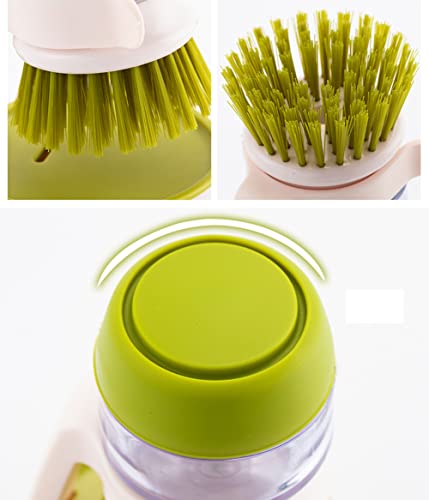 Dish Brush with Soap Dispenser, Dishwashing Kitchen Scrub Brushes Dish Scrubber with Holder Drip Tray, for Cleaning Pan, Pot, Sink - color: Green
