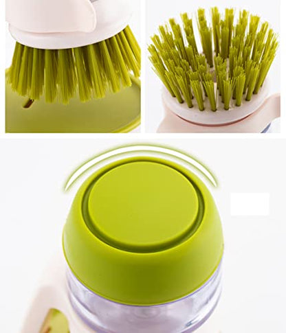 Dish Brush with Soap Dispenser, Dishwashing Kitchen Scrub Brushes Dish Scrubber with Holder Drip Tray, for Cleaning Pan, Pot, Sink - color: Green