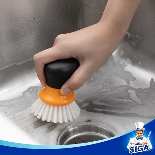 MR.SIGA Dish Scrub Brush, Palm Brush Dish Scrubber with Ergonomic Grip, Kitchen Brushes for Dishes, Orange, Pack of 2 - color: Orange