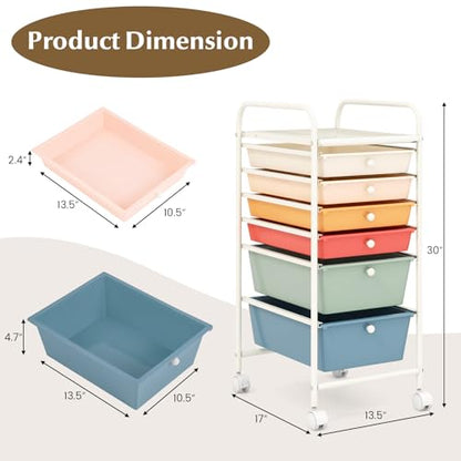 DREAMADE Rolling Cart With Storage Drawers, Utility Cart With Removable Plastic Drawers, Lockable Wheels for Classroom Organization, Art Supplies, Office, Scrapbook (6 Drawers, Macaron) - color: Macaron, style: 6 Drawers