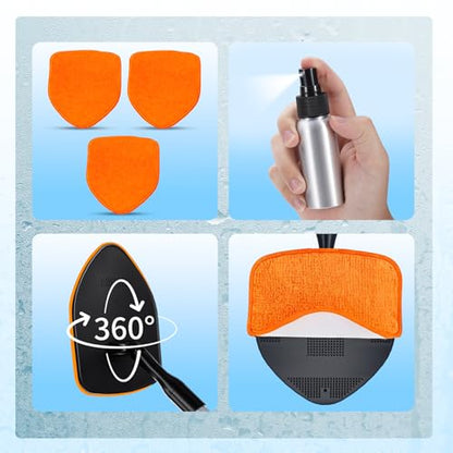 XINDELL Windshield Cleaner Tool, Car Window Cleaning Kit with 4 Reusable Microfiber Pads, Extendable Handle & 360° Rotating Head, Safety Hammer, Streak-Free Auto Glass Wiper for Car Truck SUV RV - color: Orange