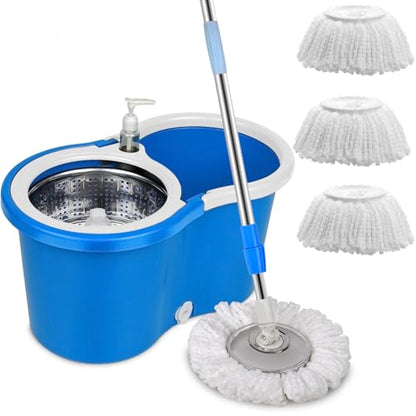 Spin Mop and Bucket System | 360 Spin Mop and Bucket with Wringer Set | Mops for Floor Cleaning | 3 Microfiber Mop Replacement Head Refills | 61" Extended Handle | Wet and Dry Use Floor Mop - color: Blue-1