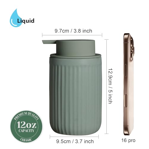 INGOFIN Ceramic Lotion Dispenser - 12oz Refillable Hand Soap Dispenser Bathroom, Modern Liquid Soap Dispenser with Pump, Dish Dispenser for Kitchen, Sage Green - color: Liquid-green