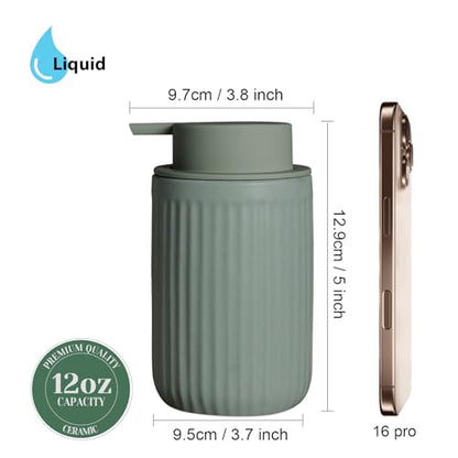 INGOFIN Ceramic Lotion Dispenser - 12oz Refillable Hand Soap Dispenser Bathroom, Modern Liquid Soap Dispenser with Pump, Dish Dispenser for Kitchen, Sage Green - color: Liquid-green