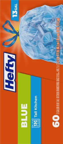 Hefty Blue Trash Bags,Blue,13 Gallon,60 Count (Pack of 6) - size: 60 Count (Pack of 6)