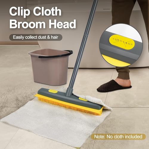 57.5-Inch Extended Handle Rubber Pet Hair Broom - Silicone Carpet Rake with Lint Remover & Built-in Scraper, Perfect for Floor, Tile & Carpet Cleaning
