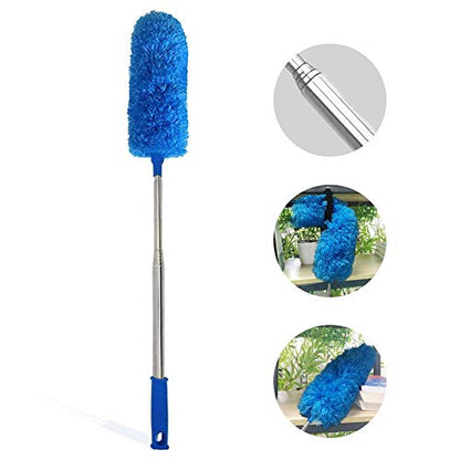DELUX Microfiber Feather Duster Extendable Duster with 100 inches Extra Long Pole, Bendable Head & Long Handle Dusters for Cleaning Ceiling Fan, High Ceiling, Blinds, Furniture & Cars - color: Blue