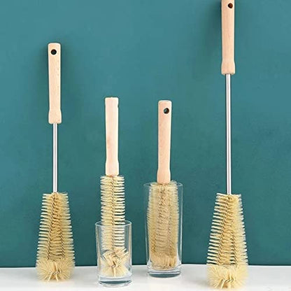 Natural Bristle Bottle Brush,Long Wooden Handle for Narrow Neck Bottles, Beer, Sports (11.8inch)