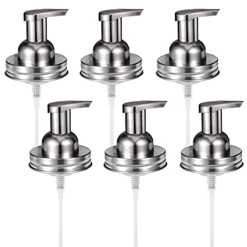 Amolliar Mason Jar Foaming Soap Dispenser Pump Lids (6 Pack), Refillable Foaming Pump Replacement for 16oz Regular Mouth Mason Jar, Waterproof Sticker, Kitchen Bathroom Farmhouse Decor, Brushed Nickel - color: Brushed Nickel, size: 6 Pack