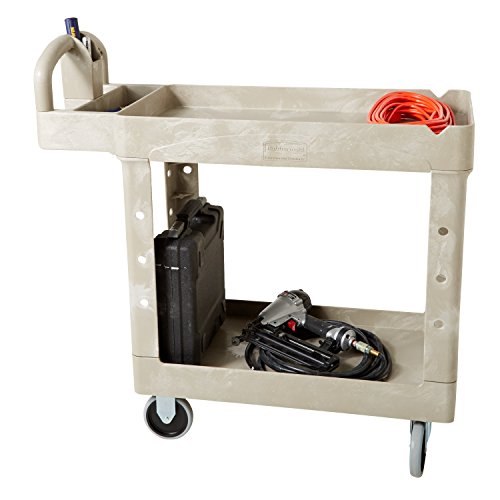 BRUTE Heavy Duty 2-Shelf Utility/Service Cart, Small, Lipped Shelves, Ergonomic Handle, 500 lbs. Capacity, Beige, for Warehouse/Garage/Cleaning/Maintenance - color: Gray, size: Small, style: 2-Shelf