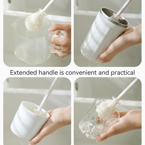 Bottle Brush Cleaner Set with Long Handle for Hydro Flasks, Sports Bottles, Narrow Neck Containers, White