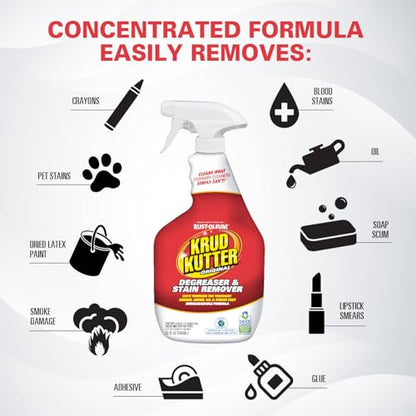 Krud Kutter Original Cleaner Degreaser Spray, 32 oz | Cuts grease, oil, grime, tar and wax. Water-based formula. Leaves no residue.