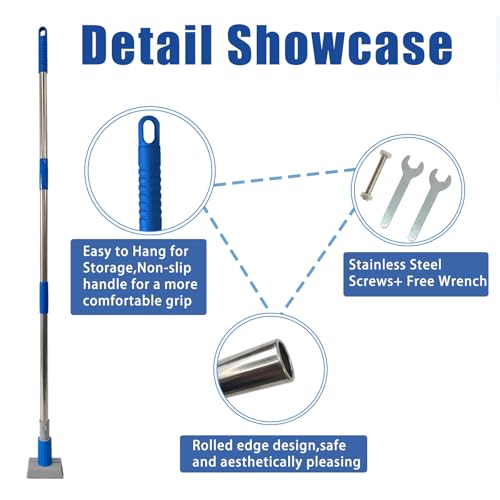 Heavy Duty Commercial Jaw Clamp Mop Handle 55.7 Inch, Thickened Stainless Steel Blue Mop Stick, Industrial Grade Replacement Adjustable Mop Rod - color: Blue, size: mop handle