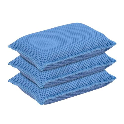 Microfiber Non-Scratch Dish & Kitchen Scrubber Heavy-Duty Household Cleaning Sponges, Multi-Purpose Cleaning Supplies for Dishes and Kitchens Pack of 3 - color: Blue, size: 3-pack