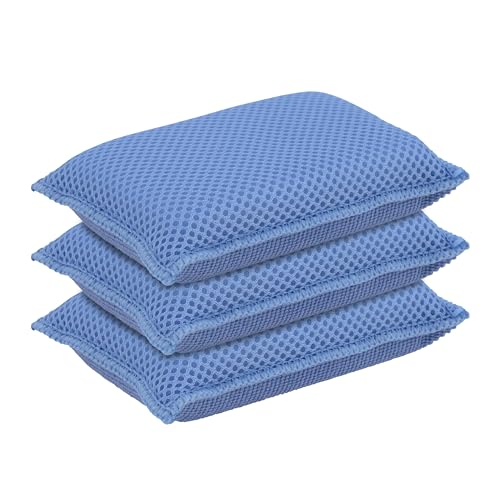 Microfiber Non-Scratch Dish & Kitchen Scrubber Heavy-Duty Household Cleaning Sponges, Multi-Purpose Cleaning Supplies for Dishes and Kitchens Pack of 3 - color: Blue, size: 3-pack