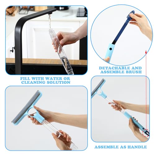 Lothee 1pcs 3 in 1 Window Squeegee, 23'' Long Handle Window Cleaning Scraper, Squeegee and Scrubber with Spray for Walls, Car Windshields, Bathrooms, Kitchens (Bule) - color: Bule