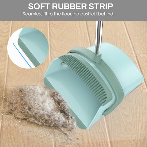 Broom and Dustpan Set for Home, 51-in Long Adjustable Handle Angle Broom and Dustpan Combo Set with Dust Pan Teeth to Clean Hair for Home Kitchen Office Lobby Floor Garden, Green - color: Green Grey