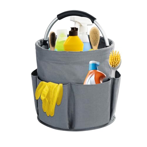 17L Cleaning Caddy with Handle, Cleaning Supplies Organizer, Foldable Storage Basket, Cleaning Supply Caddy, Portable Multi Cleaning Bucket Bag for Home, Garden (Grey) - color: Grey