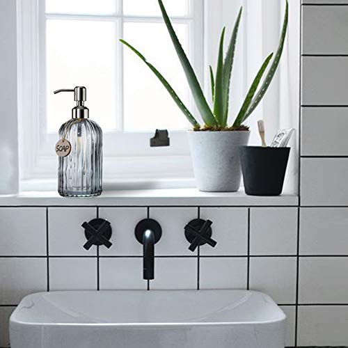 JASAI 18 Oz Vertical Stripes Kitchen Soap Dispenser with 304 Rust Proof Stainless Steel Pump, Refillable Liquid Soap Dispenser for Bathroom, Kitchen, Hand Soap, Dish Soap (Clear Grey) - color: Gray