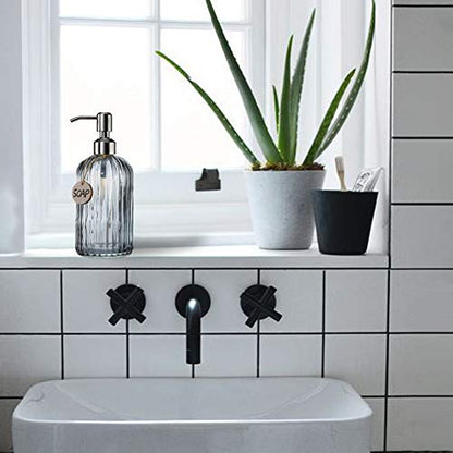 JASAI 18 Oz Vertical Stripes Kitchen Soap Dispenser with 304 Rust Proof Stainless Steel Pump, Refillable Liquid Soap Dispenser for Bathroom, Kitchen, Hand Soap, Dish Soap (Clear Grey) - color: Gray