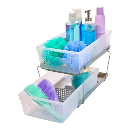 madesmart 2 Tier Bath Organizer,Undersink Storage with Sliding Drawers,for Cleaning Supplies, Pantry, Sponges,Bottles&Kitchen Essentials,Adjustable Dividers&Pull Out Sliding Baskets,Frost, (Pack of 2) - size: 2-Pack