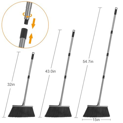KeFanta 4 Packs Outdoor Broom Heavy Duty with 55" Long Handle, Commercial Brooms for Sweeping Indoor Courtyard Restaurant Garage Patio Decks Mall Market Kitchen Office Lobby Shop