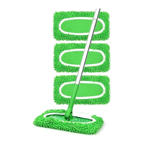 Reusable Microfiber Mop Pads, 3Pcs Replacement Compatible with Swiffer Sweeper Mop, Refills & Washable Dry Sweeping Cloths for Surface Hardwood Floor Cleaning(Grass Green) - color: Grass Green