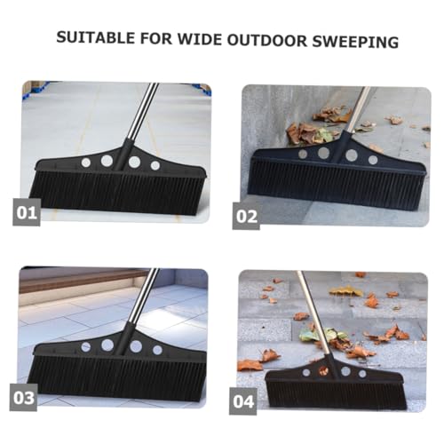 Wide Detachable Garden Broom with Long Handle Stainless Steel Deck Brush for Outdoor Sweeping for Warehouses Patios and Rough Surfaces