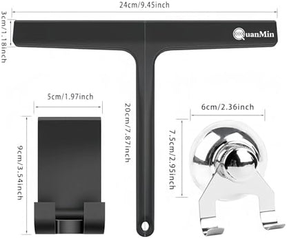 9 Inch Shower Squeegee with Hook - Heavy Duty Glass Door Scraper for Streak-Free Cleaning, Tile Walls, Shower Glass & Car Windows - Rustproof Rubber Blade & Secure Storage (Black) - size: Square Headed-9 inch