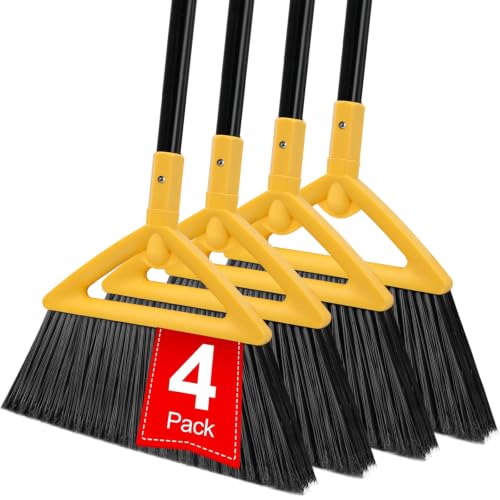 Heavy Duty Angle Broom 4 Pack - Yellow Broom for Outdoor & Indoor, Garage, Driveway, Sidewalk, Kitchen & More, Long Handle - color: 4pack Yellow