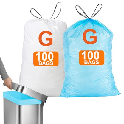 200 Count for Code G Blue & White Compatible with simpIehuman Code G 8-9 Gallon 1.2 Mil THICK Heavy Duty with Reinforced Drawstring Tear Resistant White 100 & Blue 100 Total 200 Count GRAND SAVE! - color: for Code G 200 Blue & White
